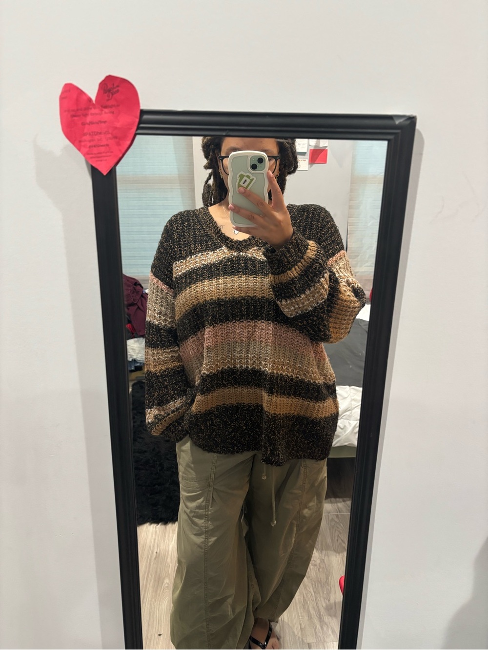 Women’s Striped V-Neck Knit Sweater in Black, Brown & Pink- Lane Bryant